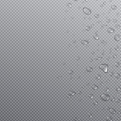 Realistic Water Drop Background with Transparent Droplets, Moisture Condensation, Splash Texture, Dew and Raindrop Effect for Clean Liquid Design