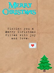 Merry Christmas greeting poster illustration with festive text message, winter holiday background and seasonal celebration design