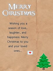 Merry Christmas greeting poster illustration with festive text message, winter holiday background and seasonal celebration design