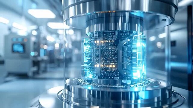 Advanced Quantum Computing Processor in a High-Tech Laboratory Environment.