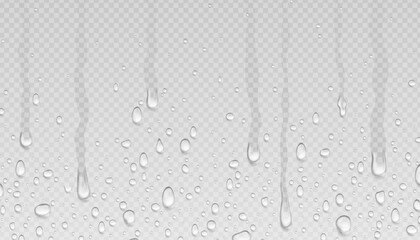 Realistic Water Drop Background with Transparent Droplets, Moisture Condensation, Splash Texture, Dew and Raindrop Effect for Clean Liquid Design