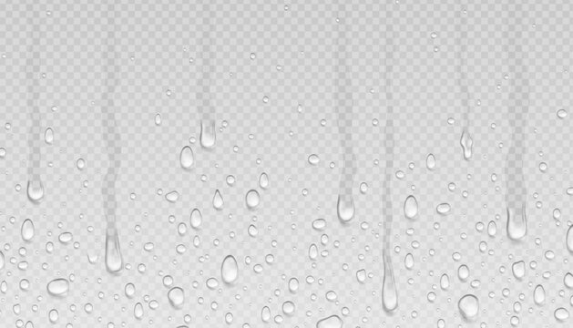 Realistic Water Drop Background with Transparent Droplets, Moisture Condensation, Splash Texture, Dew and Raindrop Effect for Clean Liquid Design