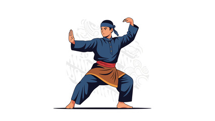 Obraz premium Strong Male Martial Artist Performing Dynamic Karate Pose in Traditional Uniform