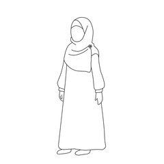 Simple Hijabi Woman Standing Line Art (
