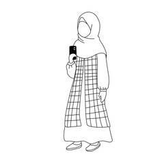 Hijabi Woman with Plaid Outerwear holding phone