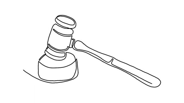continuous line animation of judge's hammer