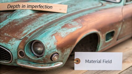 Weathered Vintage Car Model Displaying Unique Patina and Surface Texture, Capturing the Beauty of Imperfection