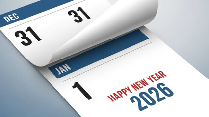 New year celebration calendar page turning from december 31 to january 1 2026