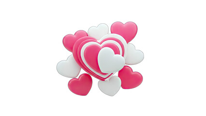 3D Hearts Composition on White Background