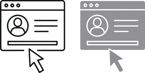 Online user account profile interface icon, browser window with clicking cursor