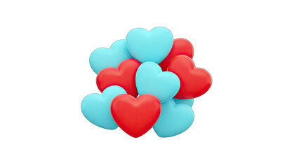 3D Hearts Floating Together on White Background