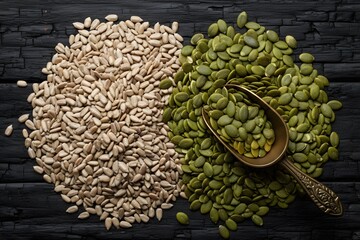 Sunflower Seeds and Pumpkin Seeds Flat Lay