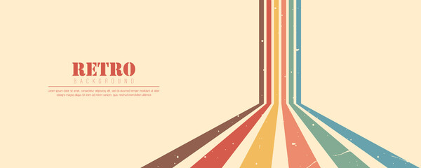 Stripe rainbow groovy. Vintage abstract poster design with wavy lines. Retro color palette for wall art or decor. Vector illustration.