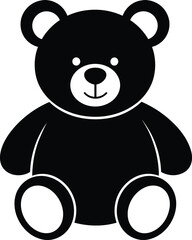 Teddy, bear, silhouette, cartoon, cute, sitting, toy, child, playful, minimal, black, white background, smile, soft, round, face, ears, paws, symmetrical, illustration**