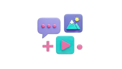 3D Icons: Communication, Media, and Plus Sign