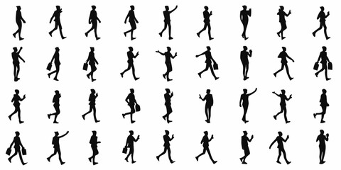 Silhouettes of walking people arranged in a grid showcasing human movement