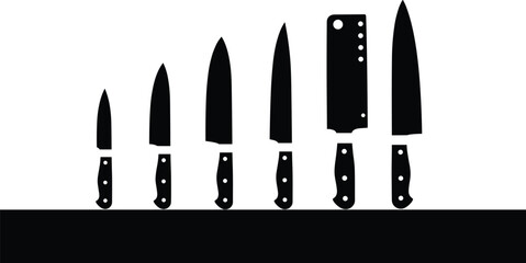 Silhouette of kitchen knives on holder, chef tools, culinary equipment, cooking utensils, knife set, professional kitchen, food preparation concept