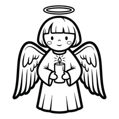 Christmas Ornaments Vector Cute Angel Holding Candle Line Art