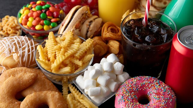 Vibrant indoor snack feast a colorful display of delicious treats in food photography