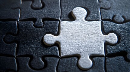 Single White Puzzle Piece Contrasting Dark Gray Pieces