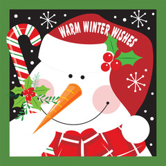 Christmas card with snowman and candy cane