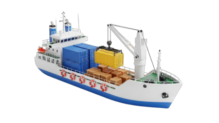 Cargo Ship Loading Containers at Sea