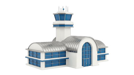 Cartoon Airport Building Isolated on White Background