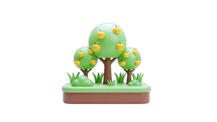 Cartoon Apple Trees in a Garden Setting