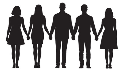 Group of Business People Holding Hands in Silhouette on White Background