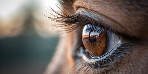 Blinking Eyelashes in Focus Macro. Macro of eyelashes blinking with window reflections in pupils—deep concentration and human focus concept.