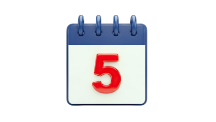 Calendar with the number 5 on white background