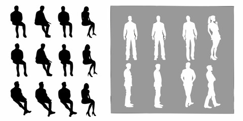 Silhouettes of people in various poses a study in form and contrast