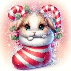  a cute bunny in christmas  background