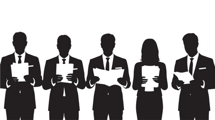 Business People Silhouettes Holding Documents Isolated on White Background