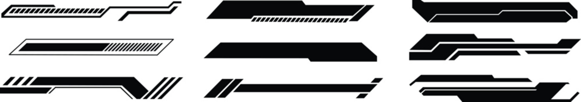 Futuristic HUD Interface and racing stripes vector set, Sci fi style user screen elements and sport car vinyl decals.