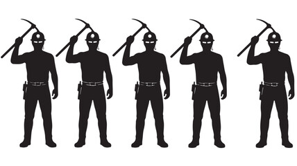 Silhouette Men Wearing Masks and Holding Pickaxes Isolated on White Background