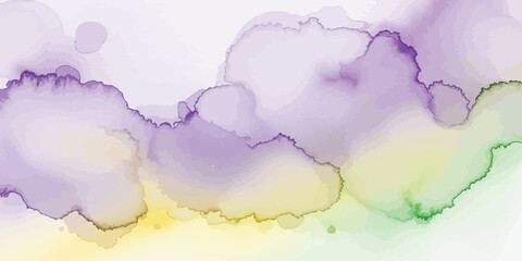 Flowing Abstract Watercolor Background Vector Art with Purple Yellow and Green Ink Stains