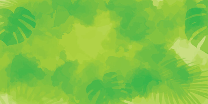 Bright Green Watercolor Tropical Leaves Abstract Vector Background Texture