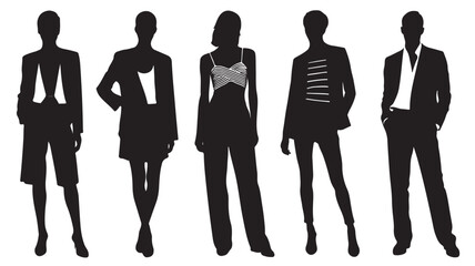Silhouettes of Business People Standing Isolated on White Background