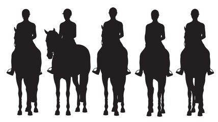 Silhouettes of Riders on Horseback Isolated on White Background