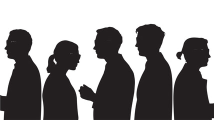 Group of People Silhouettes Standing in Line against White Background
