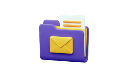 3D Folder with Email and Documents on White