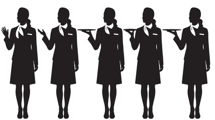 Flight Attendants in Uniform Standing and Gesturing Isolated on White Background