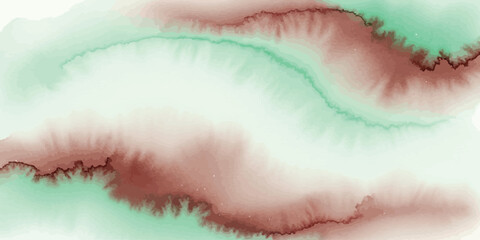 Abstract watercolor vector background with flowing mint green and terracotta brown stains