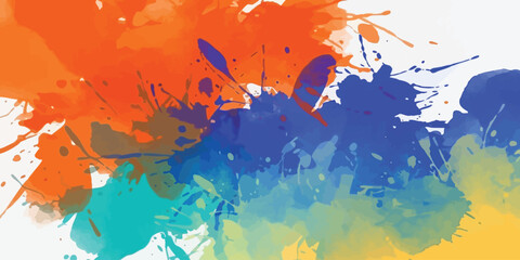 Vibrant Abstract Watercolor Splash Background Vector Paint Splatter Design in Orange Blue and Teal Grunge Style