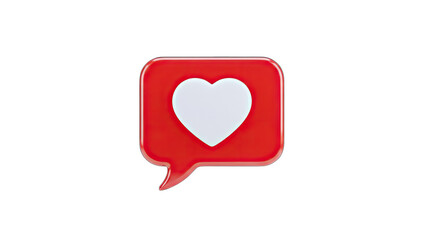 3D Heart Icon in Speech Bubble on White