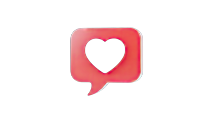 3D Heart Speech Bubble on White Background