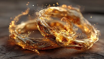 Energy field ritual formed from superposition rings in fiery golden tones