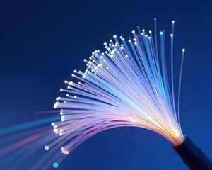 Abstract technology background with glowing fiber optic cables and motion