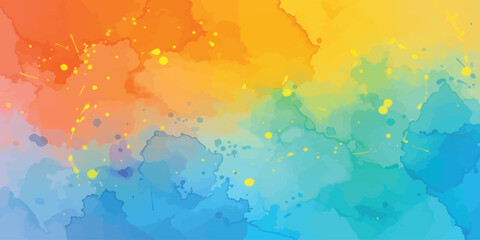 Abstract Watercolor Splatter Background Vibrant Warm and Cool Color Gradient Orange Yellow Blue Cyan